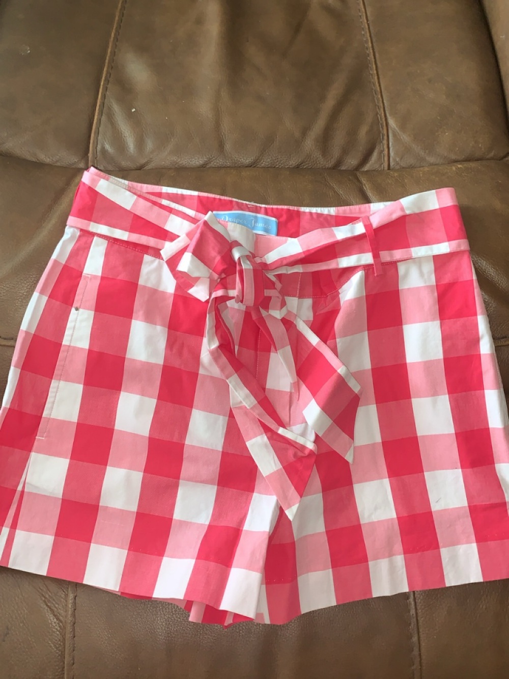 Draper James Pink and White Gingham Tie-Waist Shorts